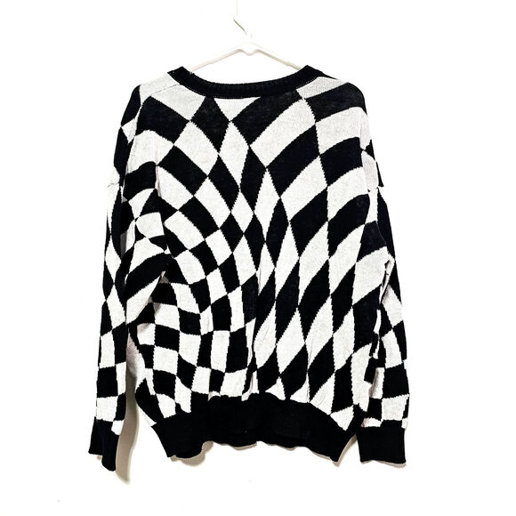 Disney Mickey Mouse Knitted Pullover Sweater Black & White Check Women's Size XL - Picture 3 of 5